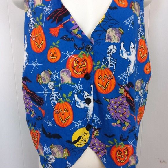 VTG BASIC EDITIONS SZ X(1x) HALLOWEEN VEST GHOST JACK-O-LANTERN - Picture 3 of 7